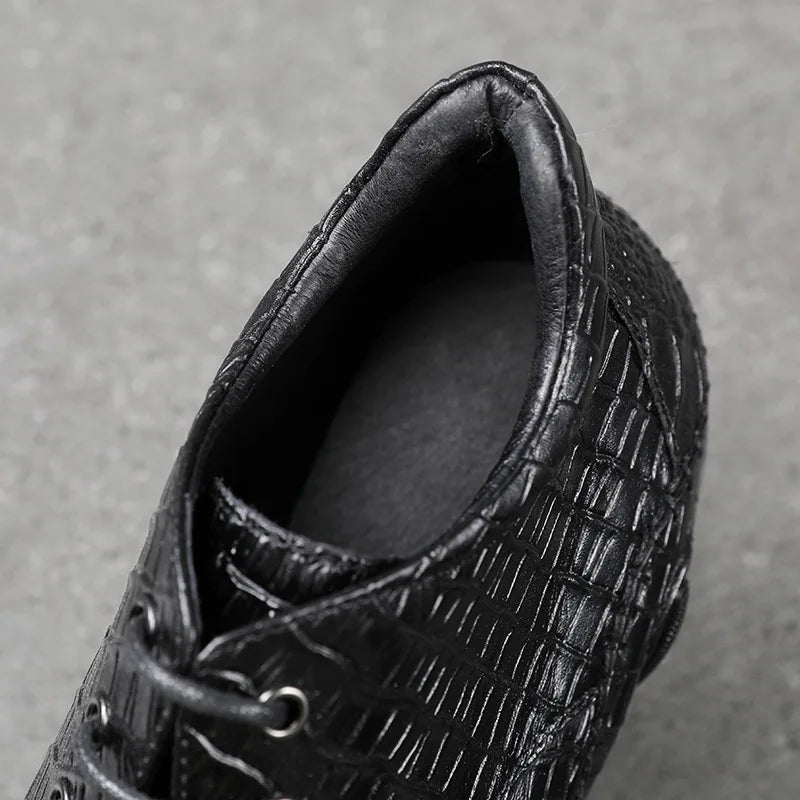 Famous Luxury Ankle Boots Mens Shoes Genuine Leather Shoes Loafer Cow Leather Crocodile Pattern Hasp Casual Shoes