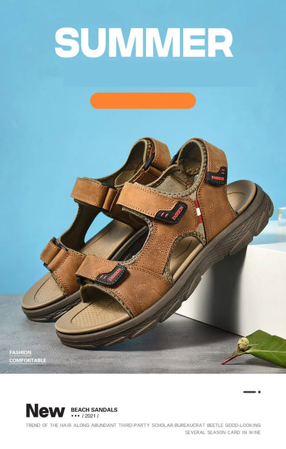 Classic Men's Sandals Summer Genuine Leather Beach Sandals Fashion Men's Casual Shoes Wading Sandals Outdoor Sneakers Plus Size