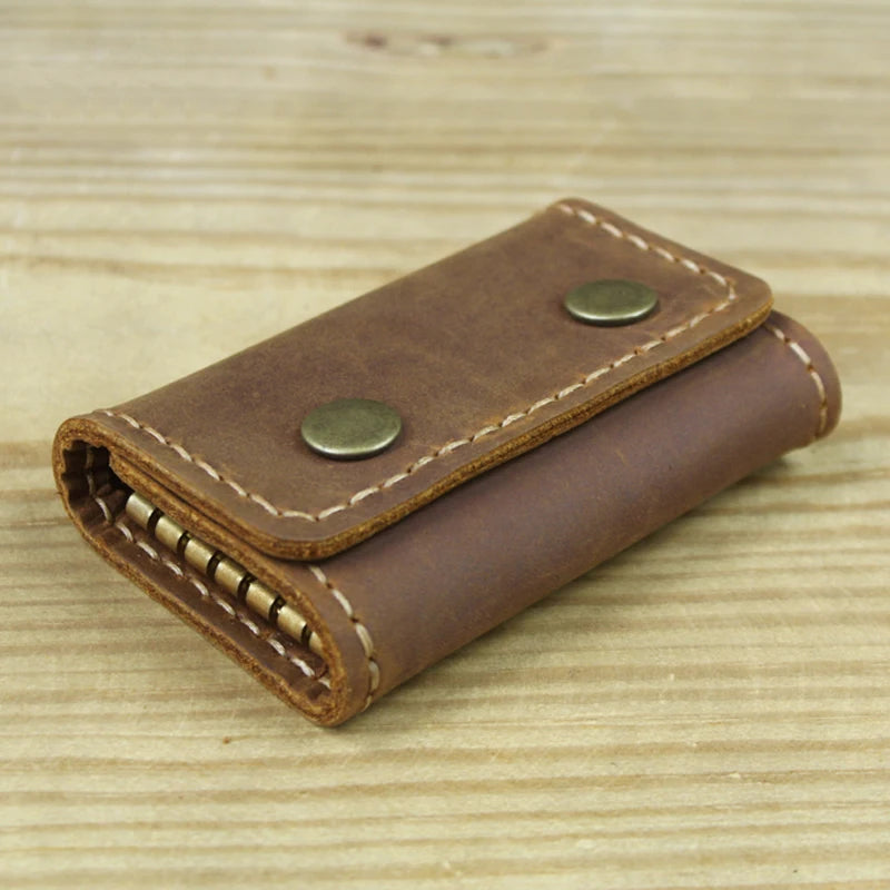 FANCODI Handmade Vintage Genuine Leather Key Holder Men keyChain Cover Leather Key Wallet Men key case bag Women Key Organizer