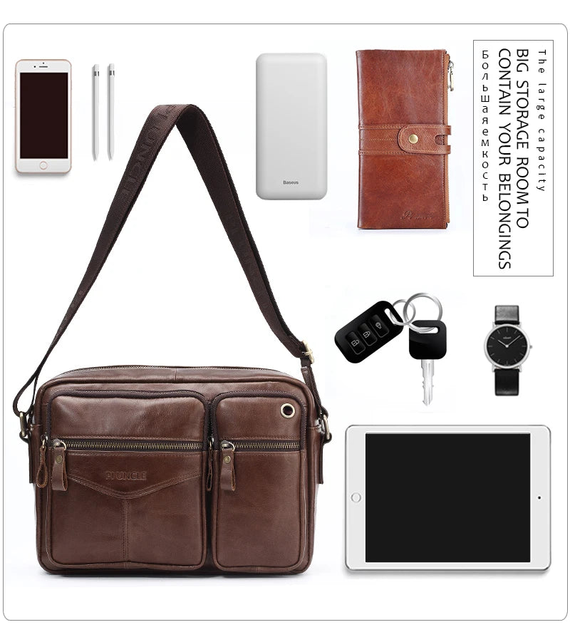 New 2025 Men Genuine Leather Shoulder Bag Casual Leather Men's Pad Messenger Bag Male Business Crossbody Bag Hot Handbag for Men