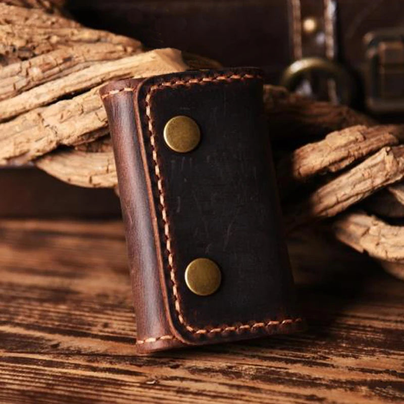 FANCODI Handmade Vintage Genuine Leather Key Holder Men keyChain Cover Leather Key Wallet Men key case bag Women Key Organizer