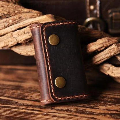 FANCODI Handmade Vintage Genuine Leather Key Holder Men keyChain Cover Leather Key Wallet Men key case bag Women Key Organizer