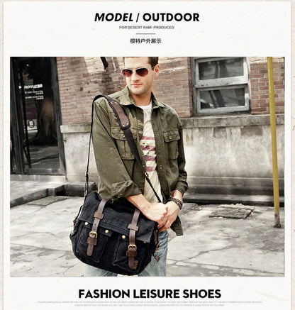 2025 Fashion Vintage Leather Canvas Women's Men's Messenger Bag Cotton Canvas Crossbody Bag Men Shoulder Bag Sling Casual Bag