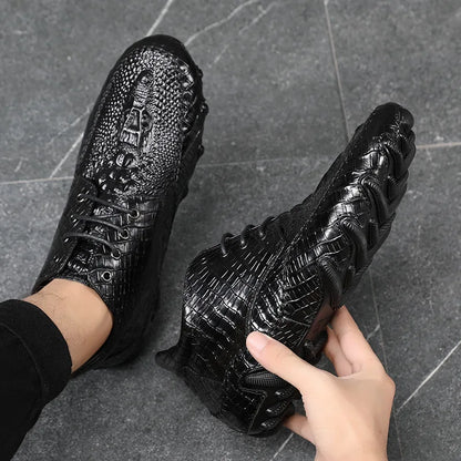 Famous Luxury Ankle Boots Mens Shoes Genuine Leather Shoes Loafer Cow Leather Crocodile Pattern Hasp Casual Shoes