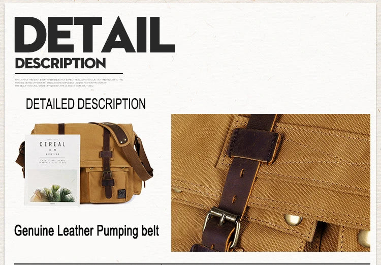 2025 Fashion Vintage Leather Canvas Women's Men's Messenger Bag Cotton Canvas Crossbody Bag Men Shoulder Bag Sling Casual Bag