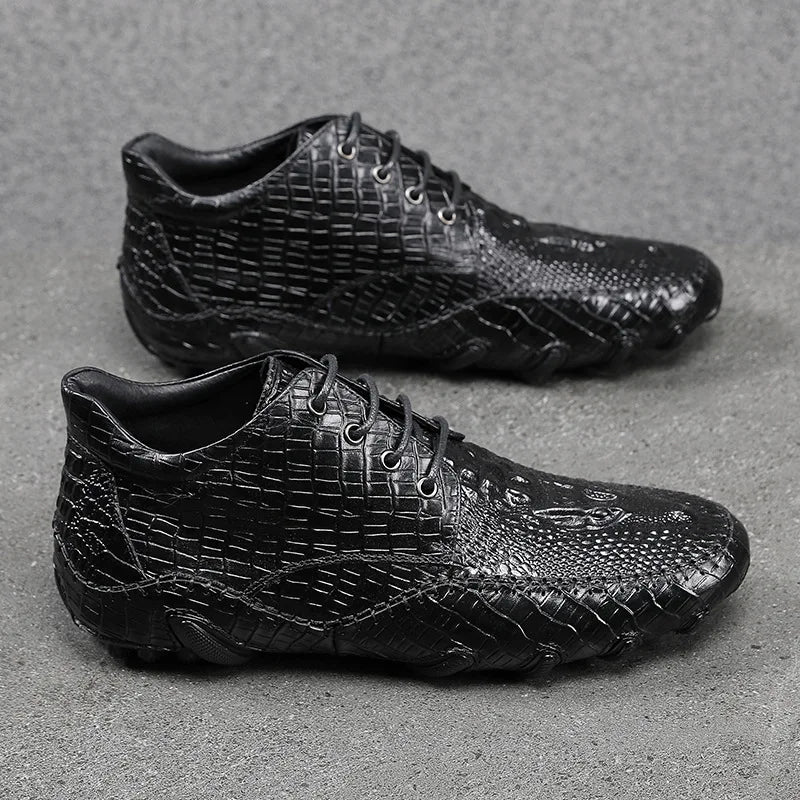 Famous Luxury Ankle Boots Mens Shoes Genuine Leather Shoes Loafer Cow Leather Crocodile Pattern Hasp Casual Shoes