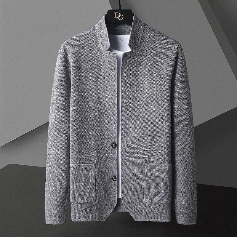 2025 Cardigan Jacket Men Solid Color Knitted Casual Stand Collar Slim Fit Cardigan Coat Mens Sweater Jacket Khaki Black Gray 4Xl