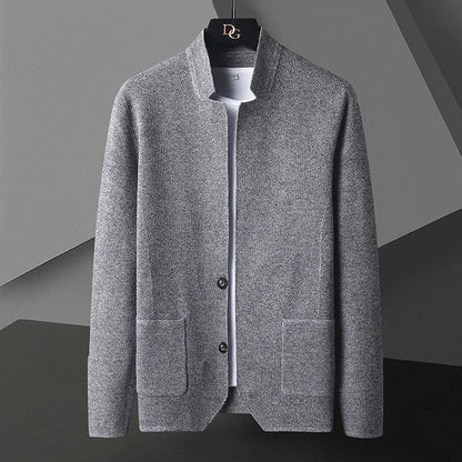 2025 Cardigan Jacket Men Solid Color Knitted Casual Stand Collar Slim Fit Cardigan Coat Mens Sweater Jacket Khaki Black Gray 4Xl