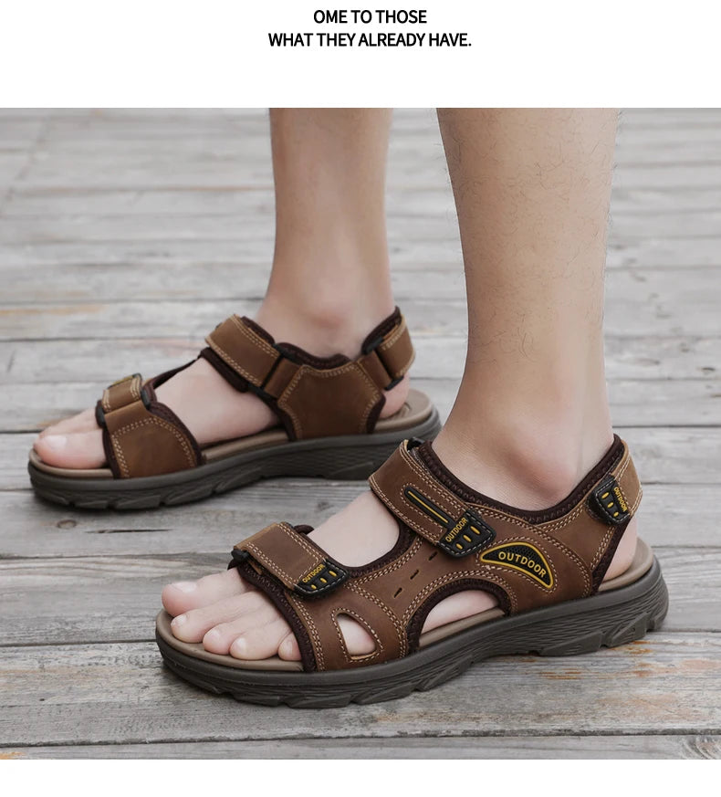 Classic Men's Sandals Summer Genuine Leather Beach Sandals Fashion Men's Casual Shoes Wading Sandals Outdoor Sneakers Plus Size