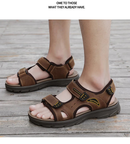 Classic Men's Sandals Summer Genuine Leather Beach Sandals Fashion Men's Casual Shoes Wading Sandals Outdoor Sneakers Plus Size