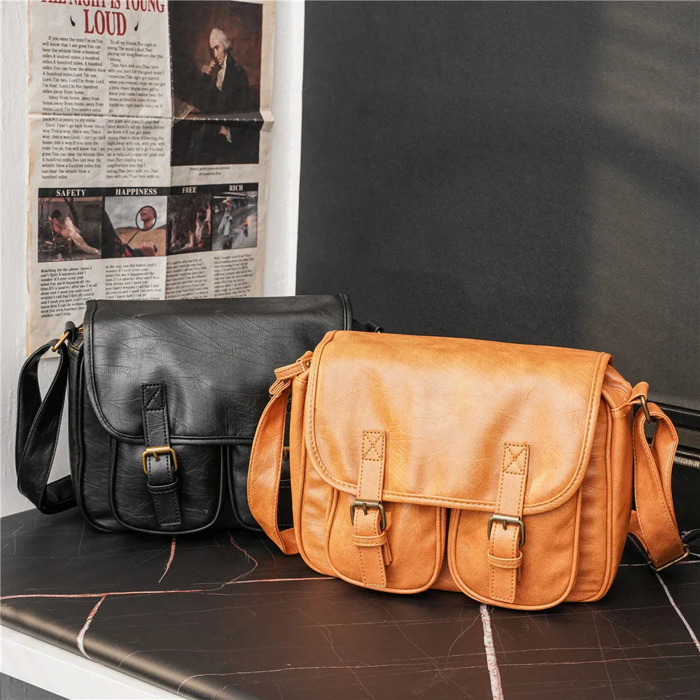 Fashion Japan Style Men's Messenger Bag Soft PU Leather Crossbody Messenger Bag Men Satchels Crossbody Bag Mens Shoulder Bags
