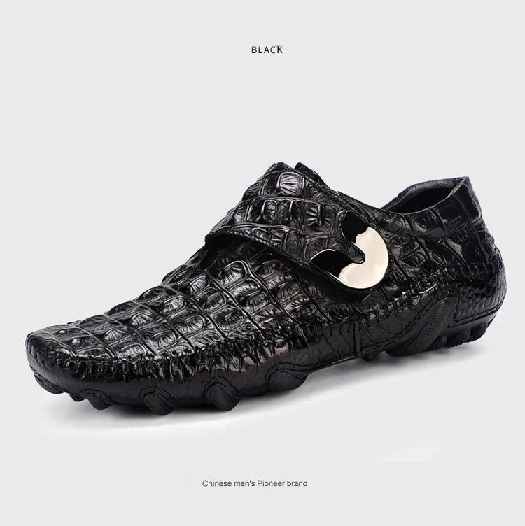 Luxury Driving Shoes Mens Shoes Genuine Leather Shoes Loafer Cow Leather Crocodile Pattern Hasp Casual Shoes Zapatos Hombre