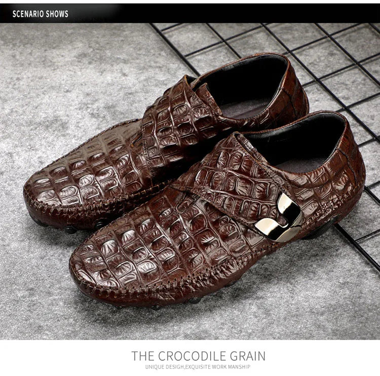 Luxury Driving Shoes Mens Shoes Genuine Leather Shoes Loafer Cow Leather Crocodile Pattern Hasp Casual Shoes Zapatos Hombre
