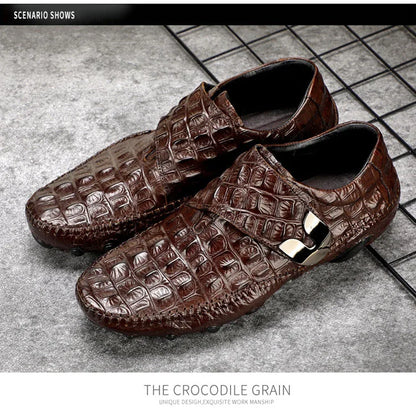 Luxury Driving Shoes Mens Shoes Genuine Leather Shoes Loafer Cow Leather Crocodile Pattern Hasp Casual Shoes Zapatos Hombre