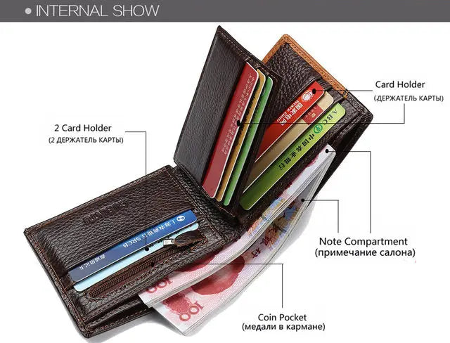High Quality Retro Men Wallets Name Engraving Genuine Cow Leather Zipper Coin Pocket Card Holder Simple Purses For Male