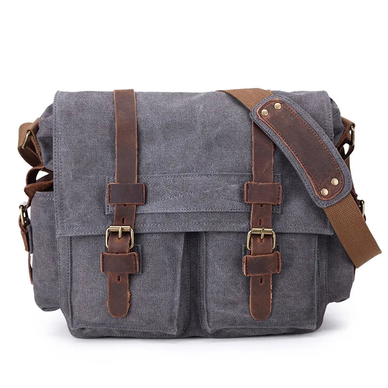 2025 Fashion Vintage Leather Canvas Women's Men's Messenger Bag Cotton Canvas Crossbody Bag Men Shoulder Bag Sling Casual Bag