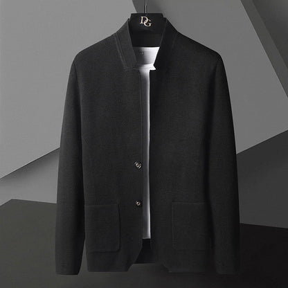 2025 Cardigan Jacket Men Solid Color Knitted Casual Stand Collar Slim Fit Cardigan Coat Mens Sweater Jacket Khaki Black Gray 4Xl