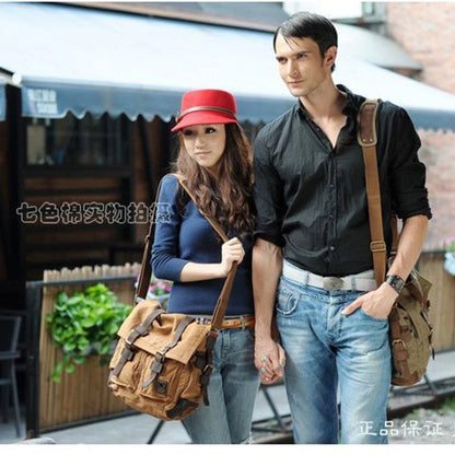 2025 Fashion Vintage Leather Canvas Women's Men's Messenger Bag Cotton Canvas Crossbody Bag Men Shoulder Bag Sling Casual Bag