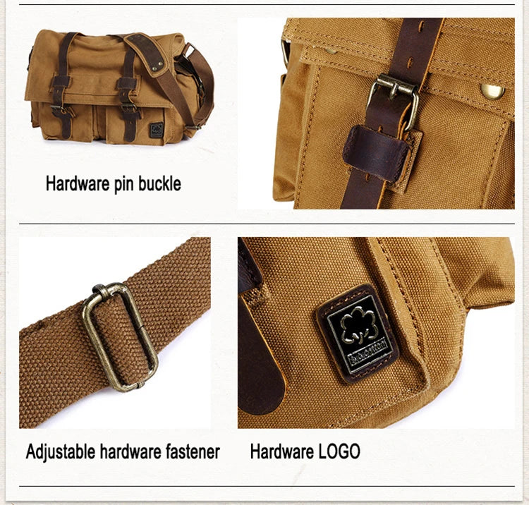 2025 Fashion Vintage Leather Canvas Women's Men's Messenger Bag Cotton Canvas Crossbody Bag Men Shoulder Bag Sling Casual Bag