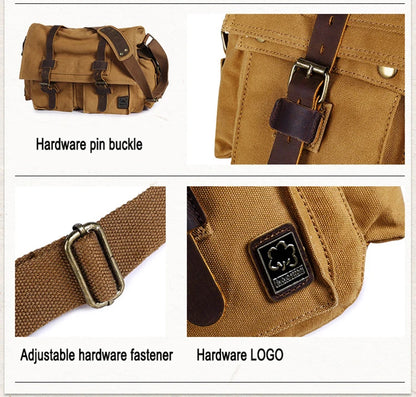 2025 Fashion Vintage Leather Canvas Women's Men's Messenger Bag Cotton Canvas Crossbody Bag Men Shoulder Bag Sling Casual Bag