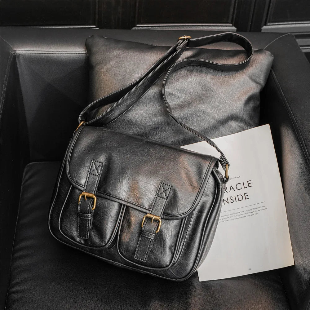 Fashion Japan Style Men's Messenger Bag Soft PU Leather Crossbody Messenger Bag Men Satchels Crossbody Bag Mens Shoulder Bags