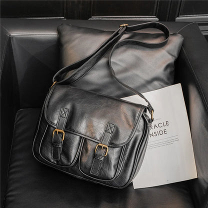 Fashion Japan Style Men's Messenger Bag Soft PU Leather Crossbody Messenger Bag Men Satchels Crossbody Bag Mens Shoulder Bags