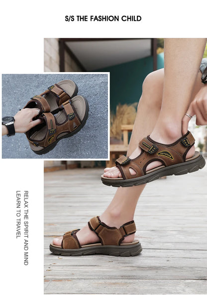 Classic Men's Sandals Summer Genuine Leather Beach Sandals Fashion Men's Casual Shoes Wading Sandals Outdoor Sneakers Plus Size