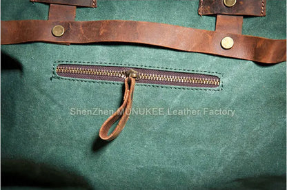 Vintage Military Canvas + Genuine Leather Men Shoulder Bag Sling Crossbody Bag Tote Handbag Men Canvas Messenger Bag  Leisure