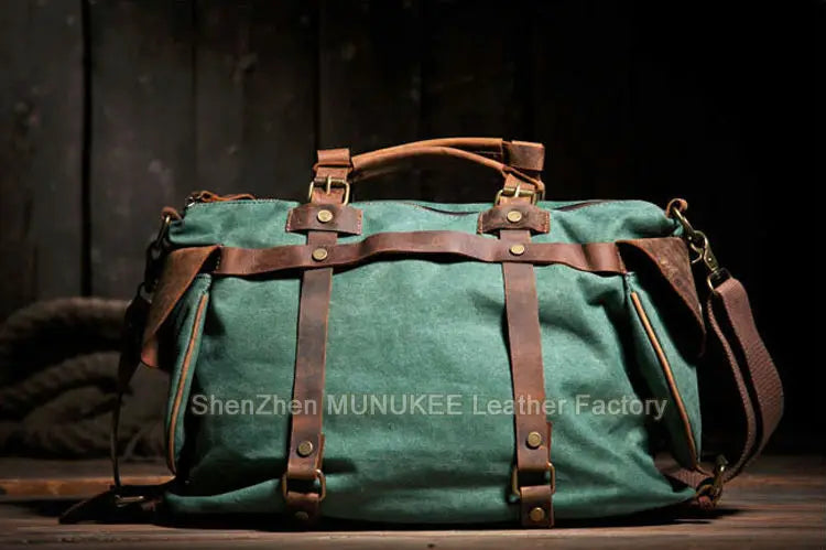 Vintage Military Canvas + Genuine Leather Men Shoulder Bag Sling Crossbody Bag Tote Handbag Men Canvas Messenger Bag  Leisure