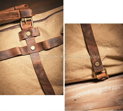 Vintage Military Canvas + Genuine Leather Men Shoulder Bag Sling Crossbody Bag Tote Handbag Men Canvas Messenger Bag  Leisure