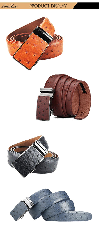 Maikun Luxury Leather Belt for Men Original Designt Ostrich Grain Automatic Buckle Belt Ceinture Homme Cinto Masculino