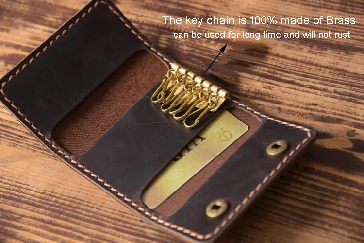 FANCODI Handmade Vintage Genuine Leather Key Holder Men keyChain Cover Leather Key Wallet Men key case bag Women Key Organizer