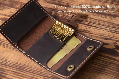 FANCODI Handmade Vintage Genuine Leather Key Holder Men keyChain Cover Leather Key Wallet Men key case bag Women Key Organizer