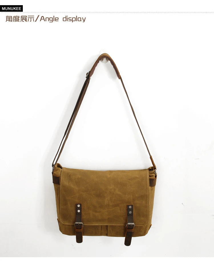 New Fashion Thick Wax Canvas Men Shoulder bag Messenger bag Men Crossbody Bag Vintage male Leisure Sling bag Casual Boy