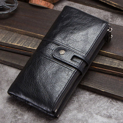 CONTACT'S Men Clutch Wallet Genuine Leather Long Wallet Hasp Card Holder Vintage Male Zipper Coin Purse Money Clip Women Purse