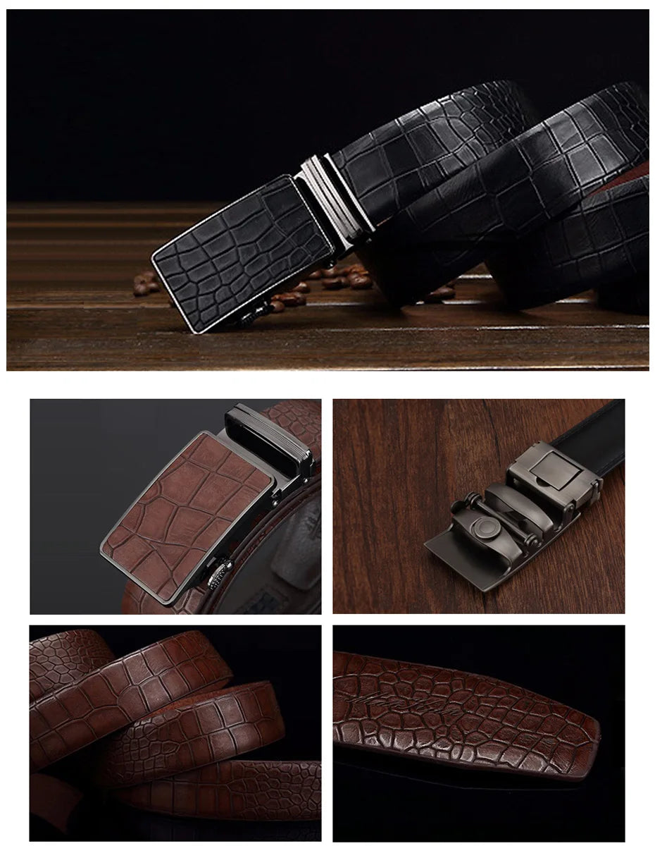 Maikun Luxury Leather Belt for Men Original Designt Ostrich Grain Automatic Buckle Belt Ceinture Homme Cinto Masculino