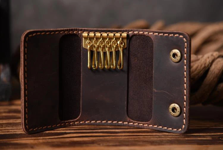 FANCODI Handmade Vintage Genuine Leather Key Holder Men keyChain Cover Leather Key Wallet Men key case bag Women Key Organizer