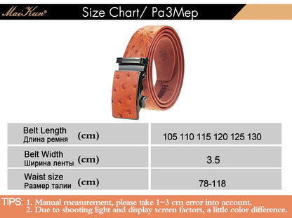 Maikun Luxury Leather Belt for Men Original Designt Ostrich Grain Automatic Buckle Belt Ceinture Homme Cinto Masculino