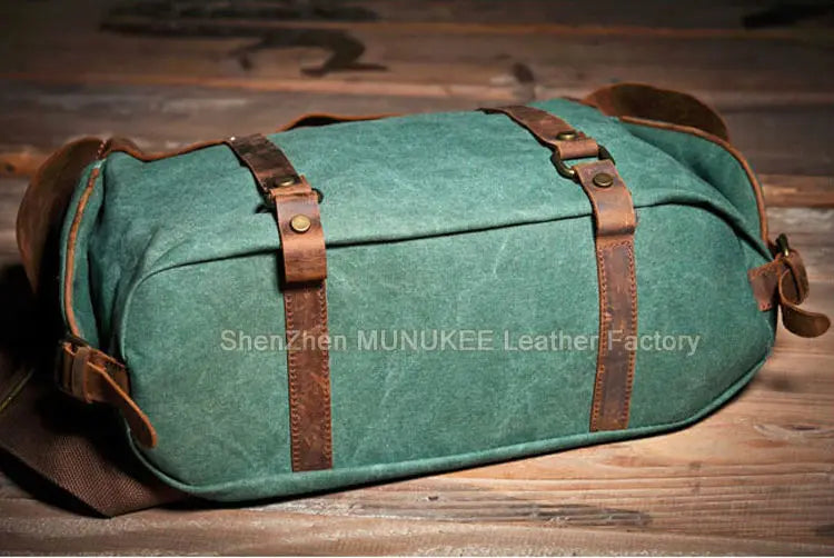 Vintage Military Canvas + Genuine Leather Men Shoulder Bag Sling Crossbody Bag Tote Handbag Men Canvas Messenger Bag  Leisure