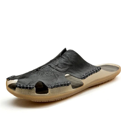 MIXIDELAI New Quality Leather Non-Slip Slippers Men Beach Sandals Comfortable Summer Shoes Men Slippers Classics Men Flip Flops