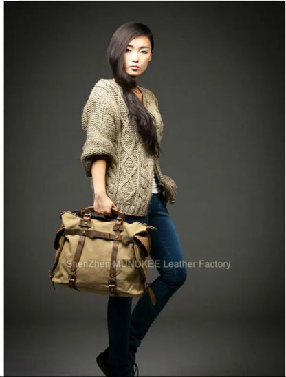 Vintage Military Canvas + Genuine Leather Men Shoulder Bag Sling Crossbody Bag Tote Handbag Men Canvas Messenger Bag  Leisure