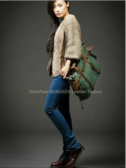 Vintage Military Canvas + Genuine Leather Men Shoulder Bag Sling Crossbody Bag Tote Handbag Men Canvas Messenger Bag  Leisure