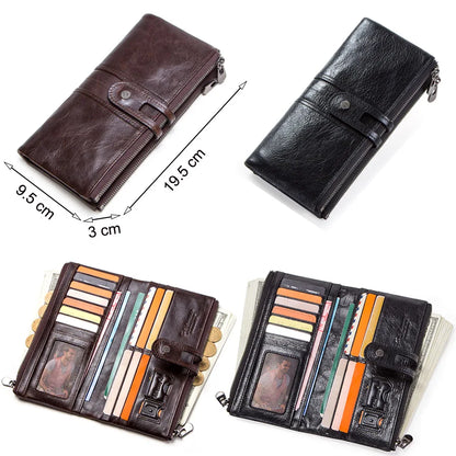 CONTACT'S Men Clutch Wallet Genuine Leather Long Wallet Hasp Card Holder Vintage Male Zipper Coin Purse Money Clip Women Purse