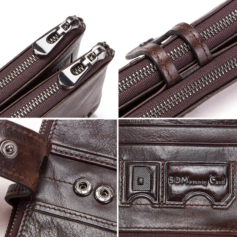 CONTACT'S Men Clutch Wallet Genuine Leather Long Wallet Hasp Card Holder Vintage Male Zipper Coin Purse Money Clip Women Purse