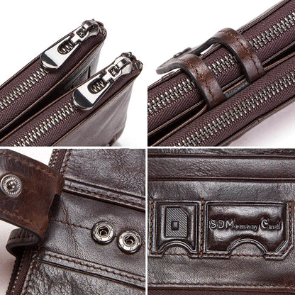 CONTACT'S Men Clutch Wallet Genuine Leather Long Wallet Hasp Card Holder Vintage Male Zipper Coin Purse Money Clip Women Purse