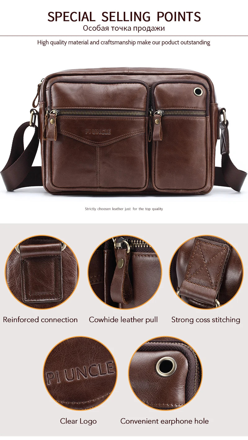 New 2025 Men Genuine Leather Shoulder Bag Casual Leather Men's Pad Messenger Bag Male Business Crossbody Bag Hot Handbag for Men
