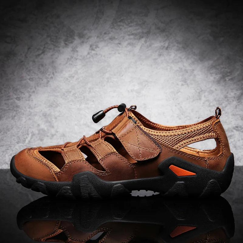 Summer Luxury Sandals Men Breathable Genuine Leather Outdoor Sandalias Trekking Casual Beach Shoes Male Loafers Big Size 38-48