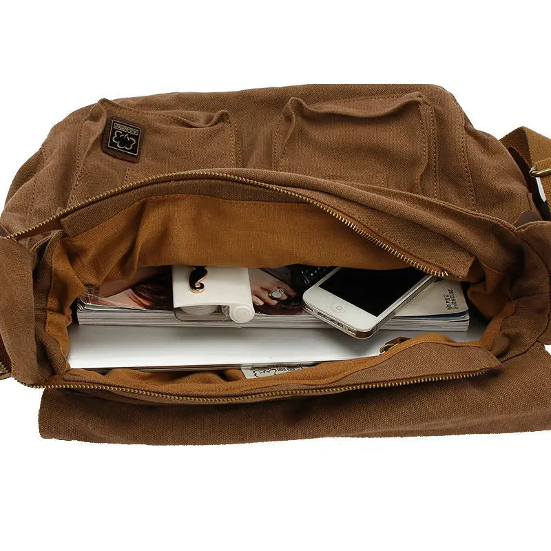 2025 Fashion Vintage Leather Canvas Women's Men's Messenger Bag Cotton Canvas Crossbody Bag Men Shoulder Bag Sling Casual Bag