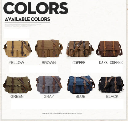 2025 Fashion Vintage Leather Canvas Women's Men's Messenger Bag Cotton Canvas Crossbody Bag Men Shoulder Bag Sling Casual Bag