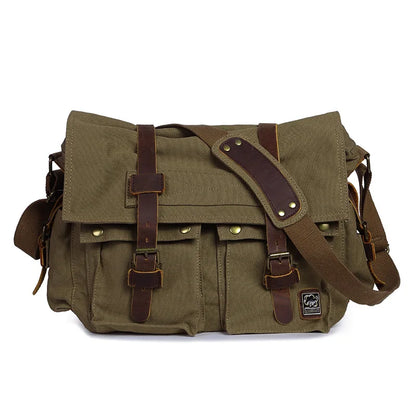 2025 Fashion Vintage Leather Canvas Women's Men's Messenger Bag Cotton Canvas Crossbody Bag Men Shoulder Bag Sling Casual Bag